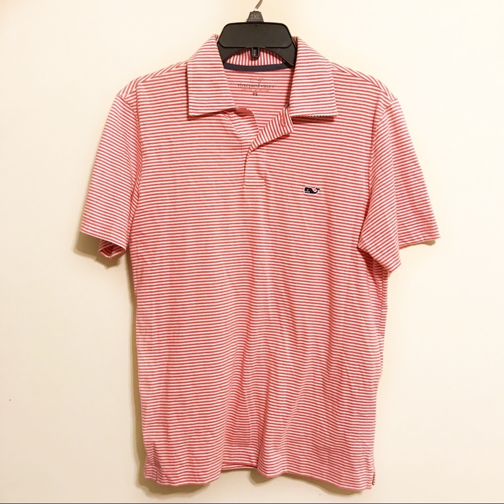 Vineyard Vines Reddish Orange Striped Polo Sz XS